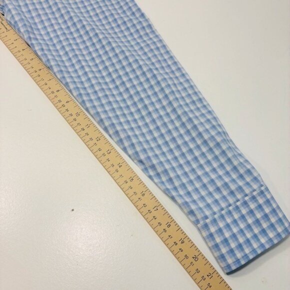 Poncho Men’s Shirt Size M Blue Gingham Check Button Front Long Sleeve Outdoor - Picture 9 of 12